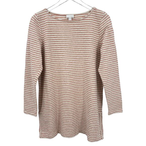 J Jill Cream & Burnt Orange Stripe Long Sleeve Tunic Top Petite Large - Picture 1 of 7